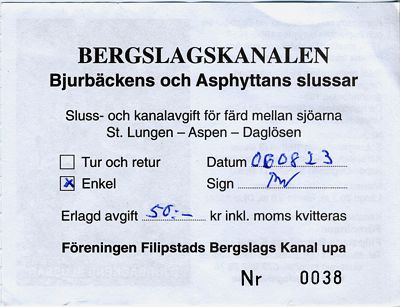 Unser &rdquo;Schleusenfahrschein&rdquo;.